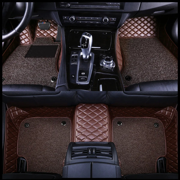 Custom Fit Car Floor Mat Accessories Interior ECO Diamond Stripes Thick Leather Double Layers Rugs for 95% 5-Seater Vehicles