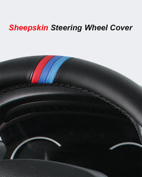 Luxury 38cm Sheepskin Leather Steering Wheel Cover – Round & D Shape