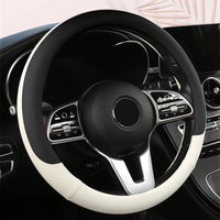 Universal 38cm (15 in) Leather Steering Wheel Cover – Round & D Shape