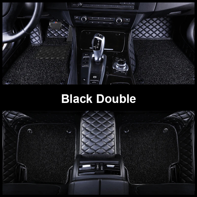 Custom Fit Car Floor Mat Accessories Interior ECO Diamond Stripes Thick Leather Double Layers Rugs for 95% 5-Seater Vehicles