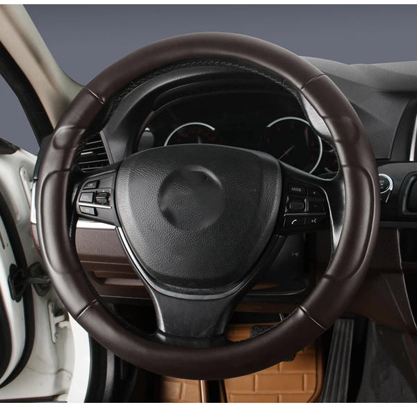 Universal 38cm Sheepskin Leather Steering Wheel Cover – Round & D Shape