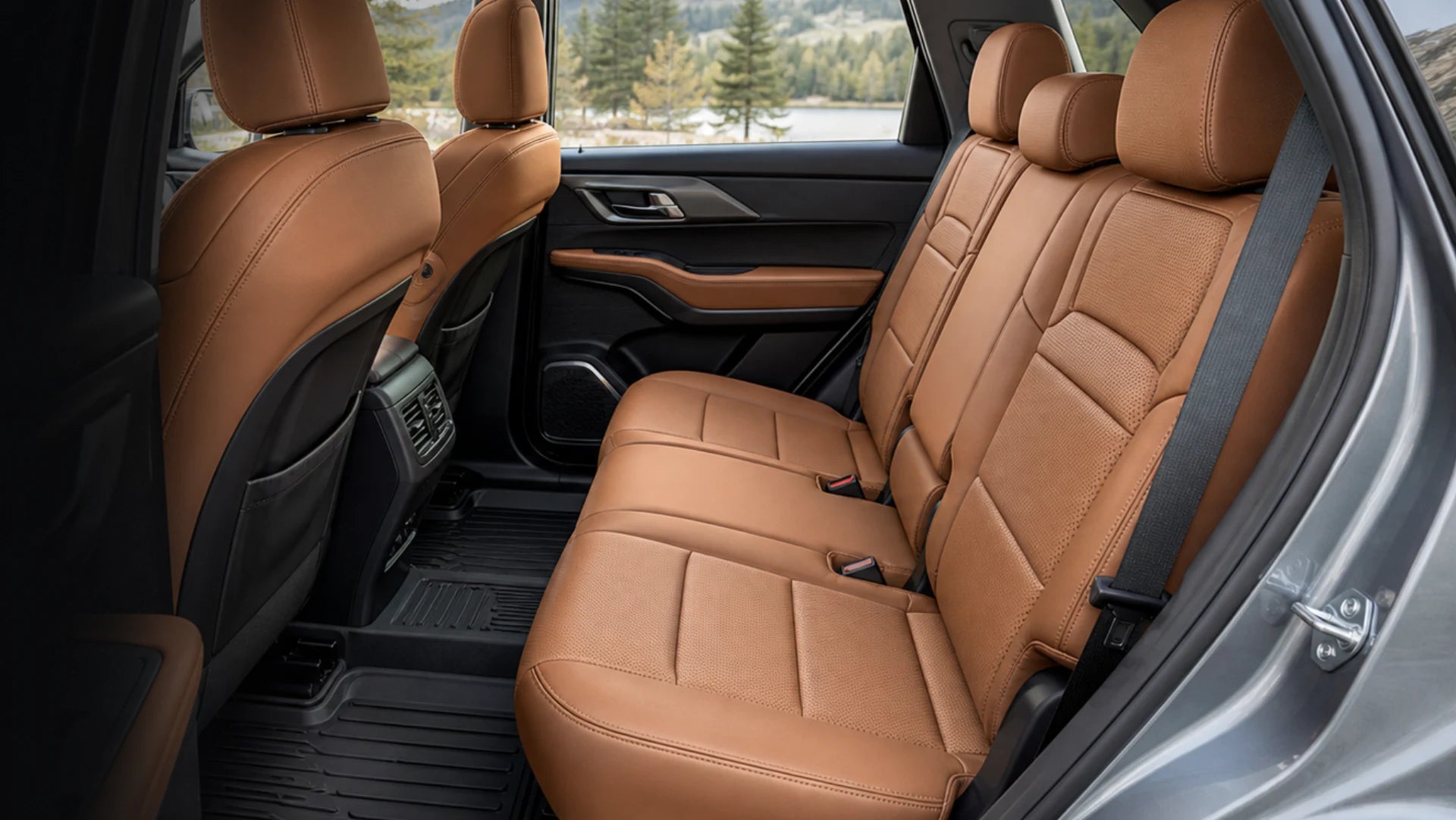 Custom-fit leather seat covers installed in a car interior